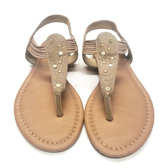 Bella Marie Womens Size 6 ANNA Slip On Beach Rhinestone Gladiator Sandals Beige - Picture 9 of 10